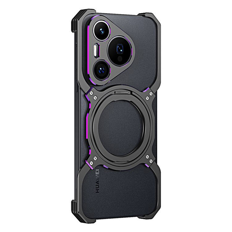 For Huawei Pura 70 Magnetic Case Kickstand Metal Bumper Phone Cover - Black / Purple