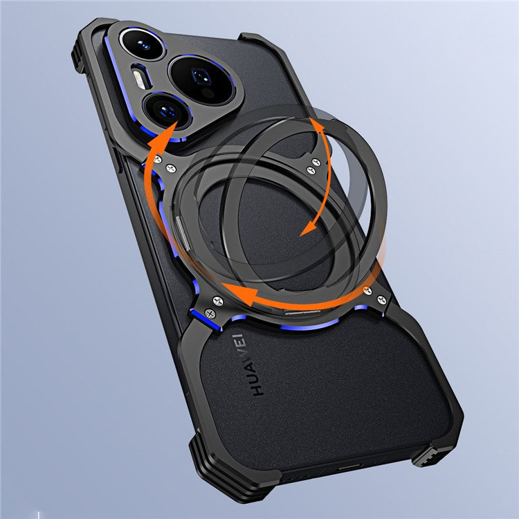 For Huawei Pura 70 Magnetic Case Kickstand Metal Bumper Phone Cover - Black / Silver
