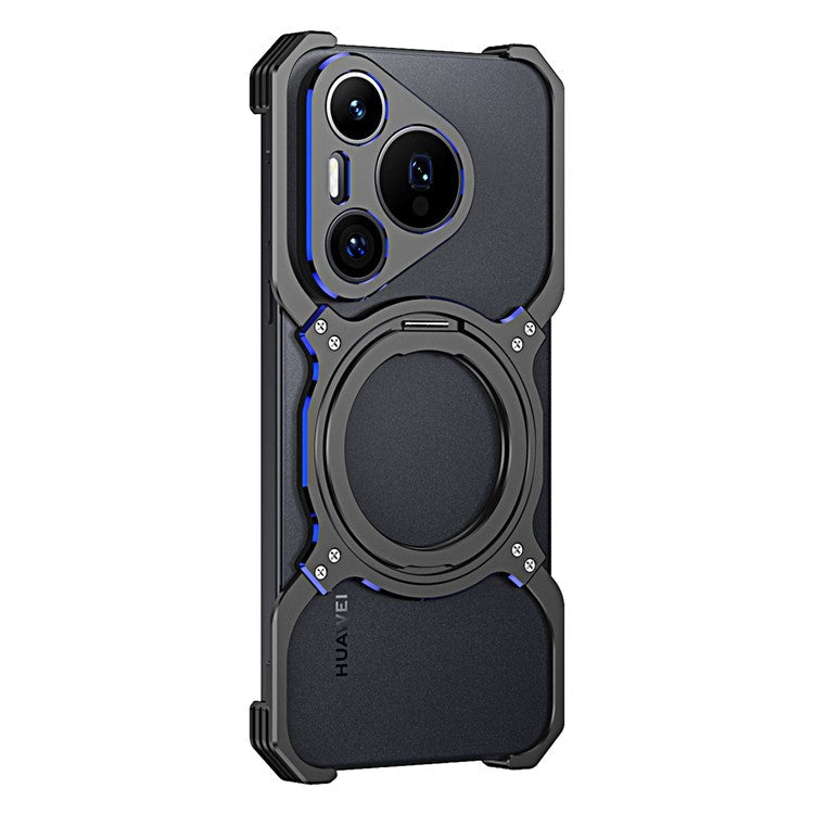 For Huawei Pura 70 Magnetic Case Kickstand Metal Bumper Phone Cover - Black / Blue