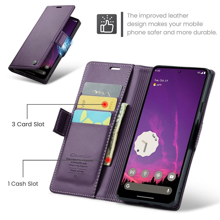 CASEME 023 Series For Google Pixel 9 Pro XL Case RFID Blocking Glossy Stand Phone Cover - Purple