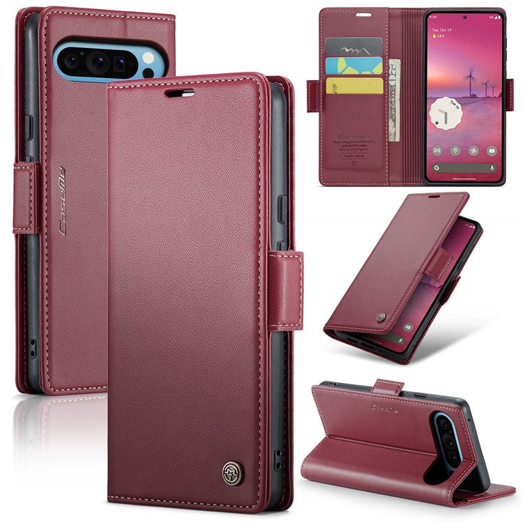 CASEME 023 Series For Google Pixel 9 Pro XL Case RFID Blocking Glossy Stand Phone Cover - Red