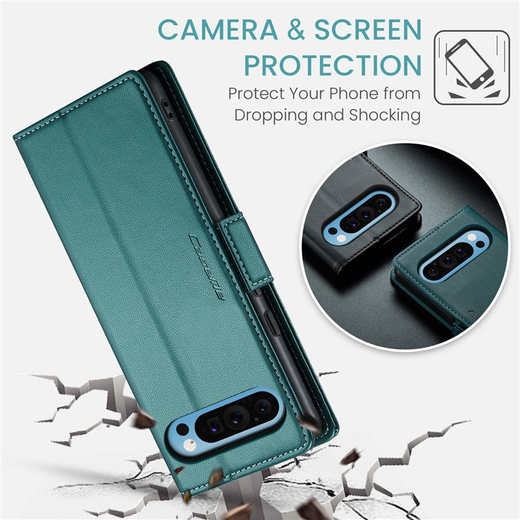 CASEME 023 Series For Google Pixel 9 Pro XL Case RFID Blocking Glossy Stand Phone Cover - Green