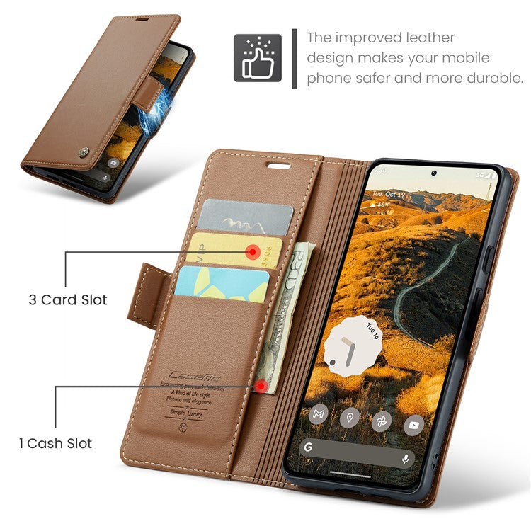 CASEME 023 Series For Google Pixel 9 Pro XL Case RFID Blocking Glossy Stand Phone Cover - Brown