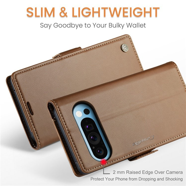 CASEME 023 Series For Google Pixel 9 Pro XL Case RFID Blocking Glossy Stand Phone Cover - Brown