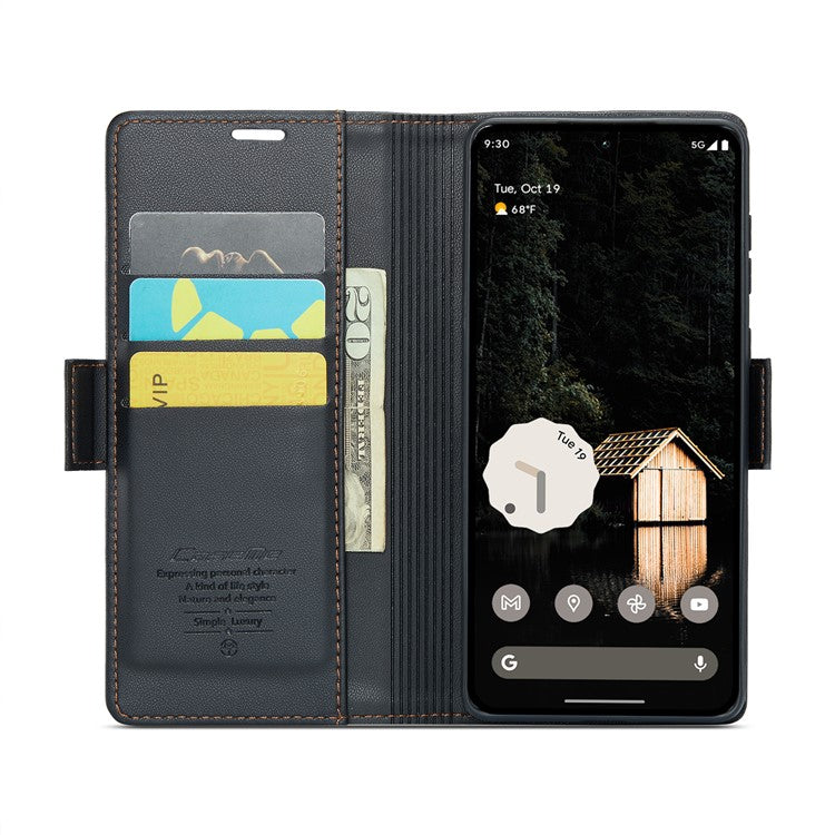 CASEME 023 Series For Google Pixel 9 Pro XL Case RFID Blocking Glossy Stand Phone Cover - Black