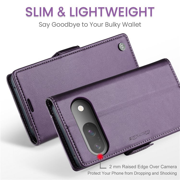 CASEME 023 Series For Google Pixel 9 Pro  /  Pixel 9 Case RFID Blocking Glossy Stand Phone Cover - Purple