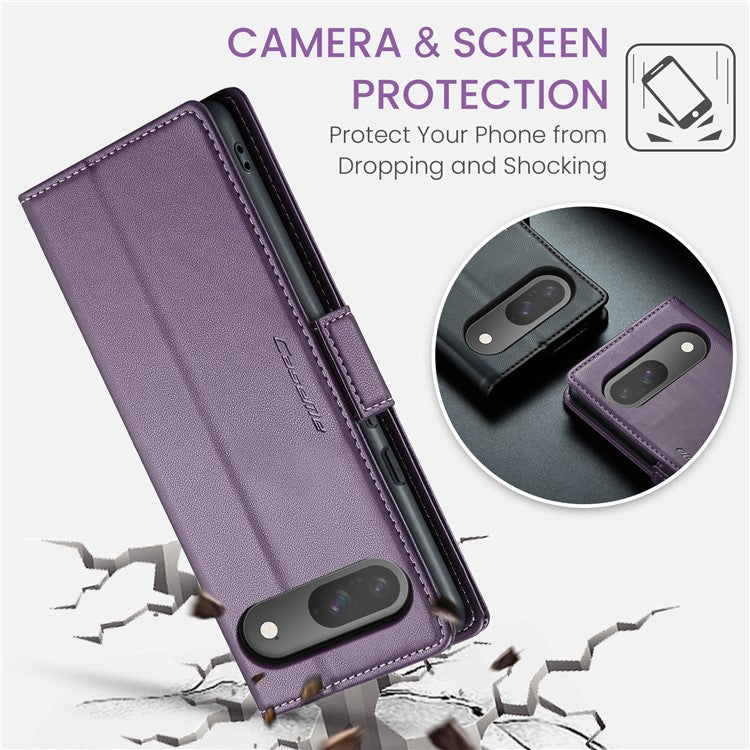 CASEME 023 Series For Google Pixel 9 Pro  /  Pixel 9 Case RFID Blocking Glossy Stand Phone Cover - Purple