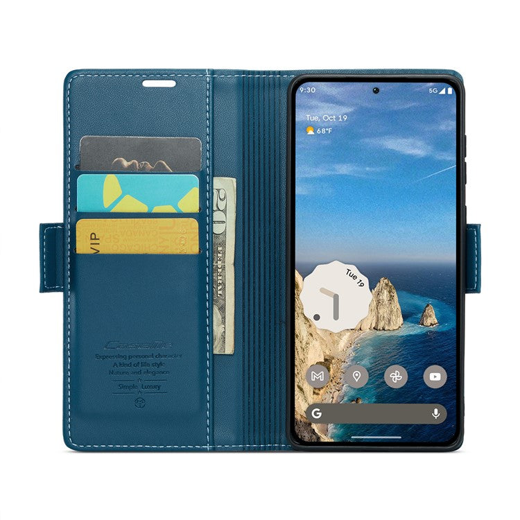 CASEME 023 Series For Google Pixel 9 Pro  /  Pixel 9 Case RFID Blocking Glossy Stand Phone Cover - Blue