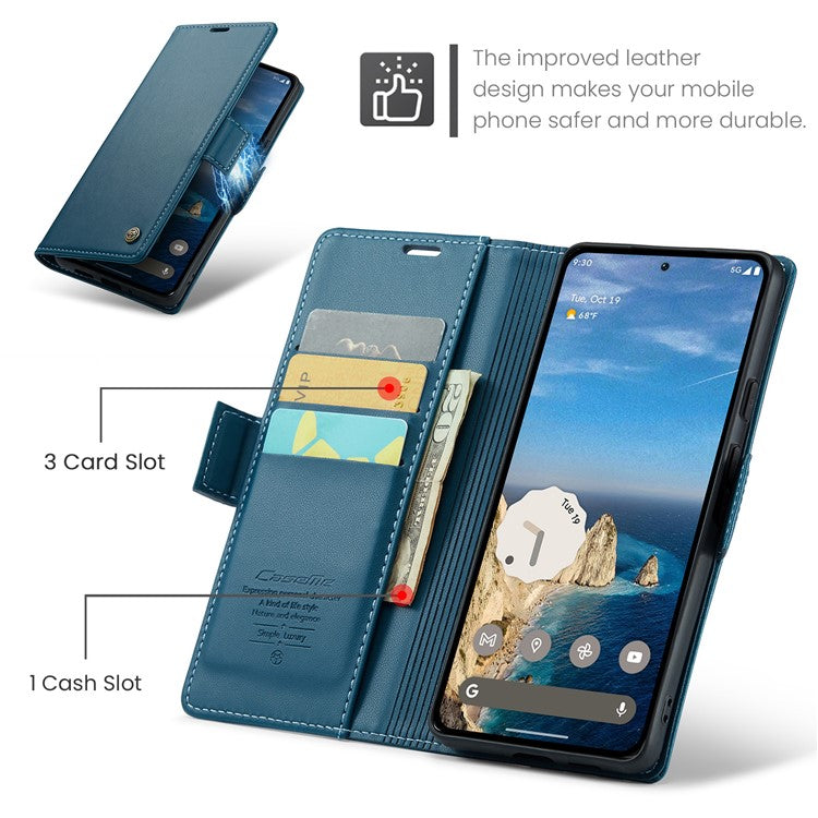 CASEME 023 Series For Google Pixel 9 Pro  /  Pixel 9 Case RFID Blocking Glossy Stand Phone Cover - Blue