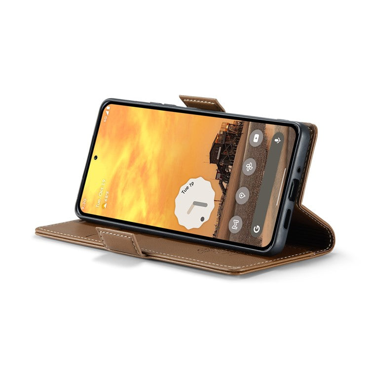 CASEME 023 Series For Google Pixel 9 Pro  /  Pixel 9 Case RFID Blocking Glossy Stand Phone Cover - Brown