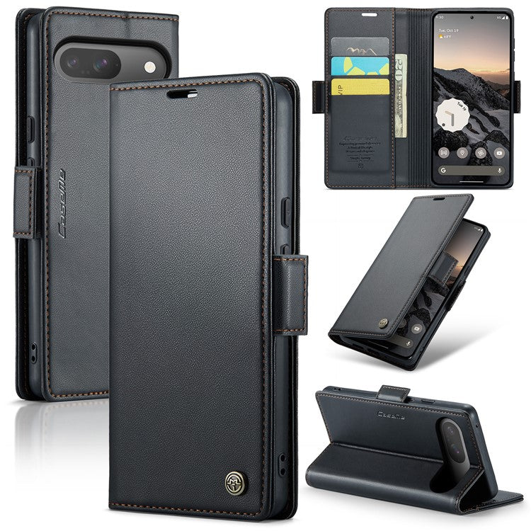 CASEME 023 Series For Google Pixel 9 Pro  /  Pixel 9 Case RFID Blocking Glossy Stand Phone Cover - Black