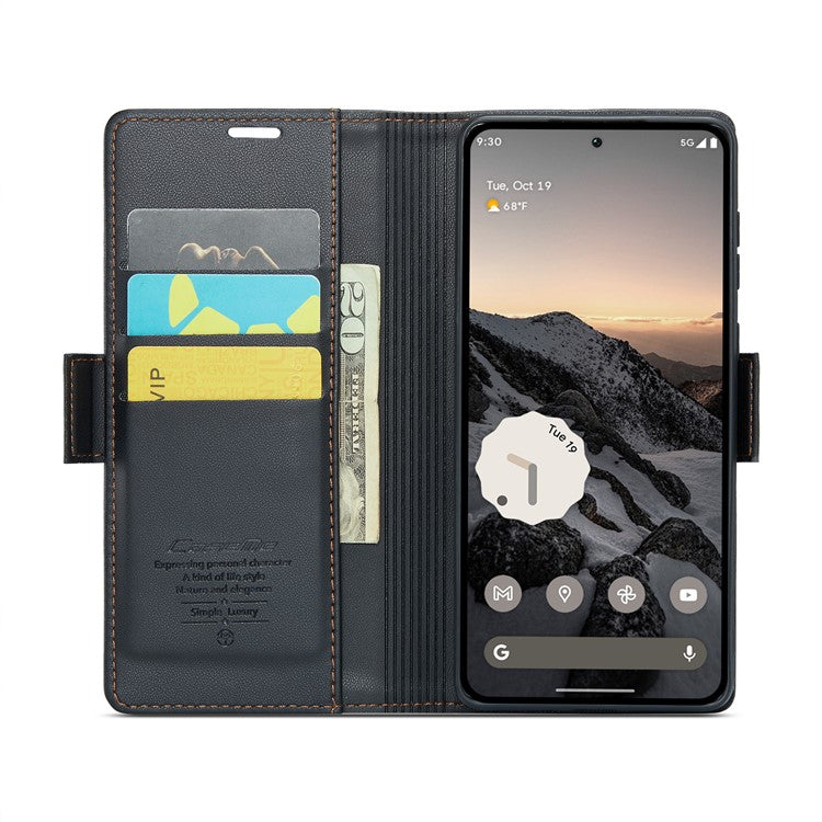 CASEME 023 Series For Google Pixel 9 Pro  /  Pixel 9 Case RFID Blocking Glossy Stand Phone Cover - Black