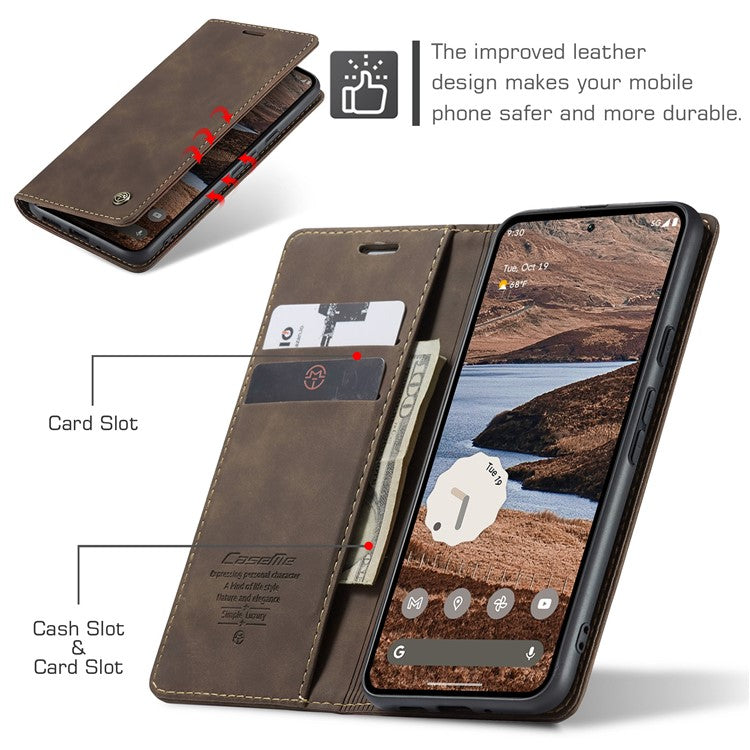 CASEME 013 Series For Google Pixel 9 Pro XL Case Card Holder Stand Leather Phone Cover - Coffee