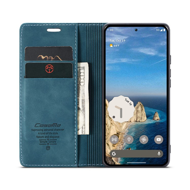 CASEME 013 Series For Google Pixel 9 Pro  /  Pixel 9 Case Card Holder Stand Leather Phone Cover - Blue