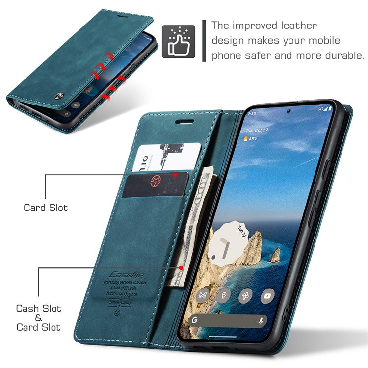 CASEME 013 Series For Google Pixel 9 Pro  /  Pixel 9 Case Card Holder Stand Leather Phone Cover - Blue
