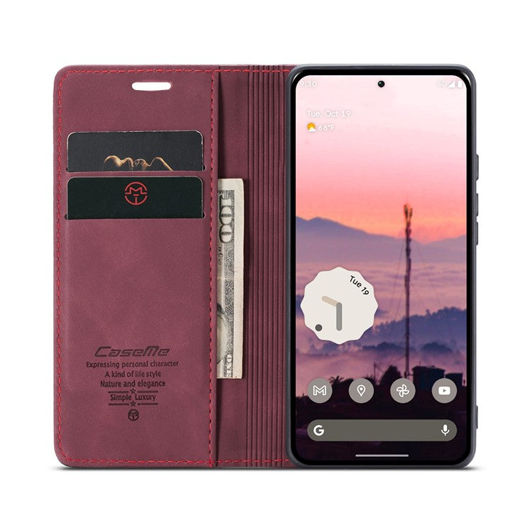 CASEME 013 Series For Google Pixel 9 Pro  /  Pixel 9 Case Card Holder Stand Leather Phone Cover - Red