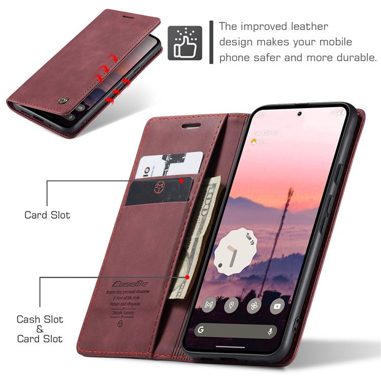 CASEME 013 Series For Google Pixel 9 Pro  /  Pixel 9 Case Card Holder Stand Leather Phone Cover - Red