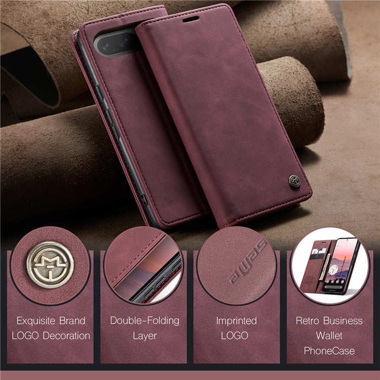 CASEME 013 Series For Google Pixel 9 Pro  /  Pixel 9 Case Card Holder Stand Leather Phone Cover - Red