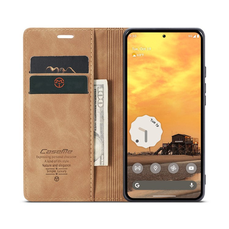 CASEME 013 Series For Google Pixel 9 Pro  /  Pixel 9 Case Card Holder Stand Leather Phone Cover - Brown