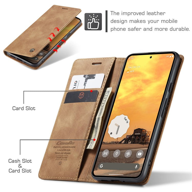 CASEME 013 Series For Google Pixel 9 Pro  /  Pixel 9 Case Card Holder Stand Leather Phone Cover - Brown
