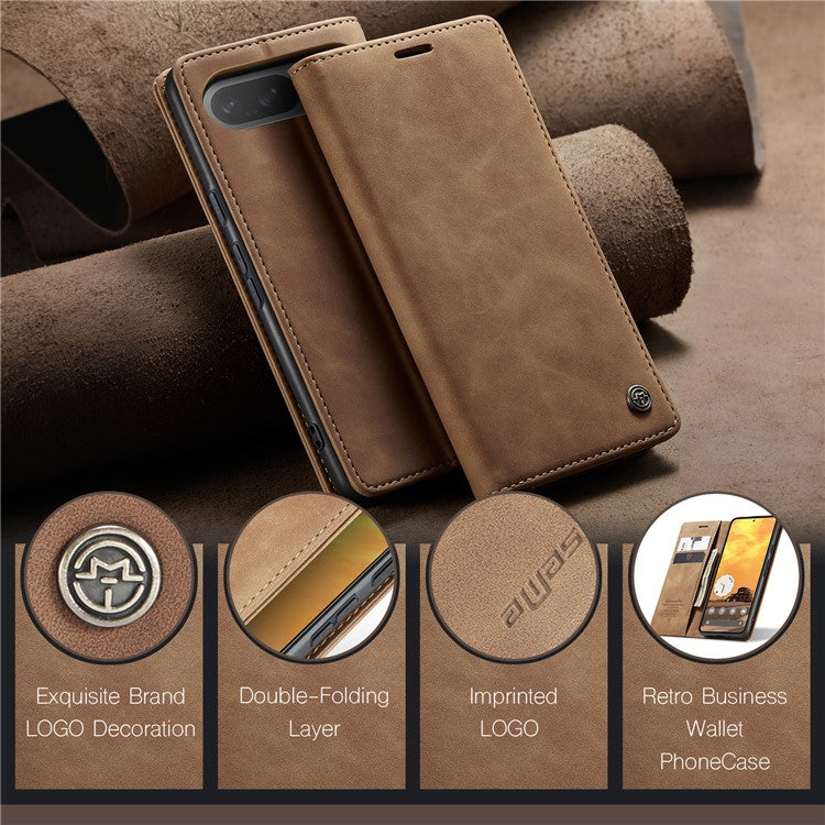 CASEME 013 Series For Google Pixel 9 Pro  /  Pixel 9 Case Card Holder Stand Leather Phone Cover - Brown