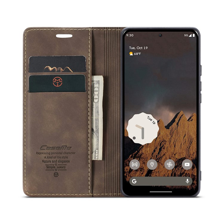 CASEME 013 Series For Google Pixel 9 Pro  /  Pixel 9 Case Card Holder Stand Leather Phone Cover - Coffee