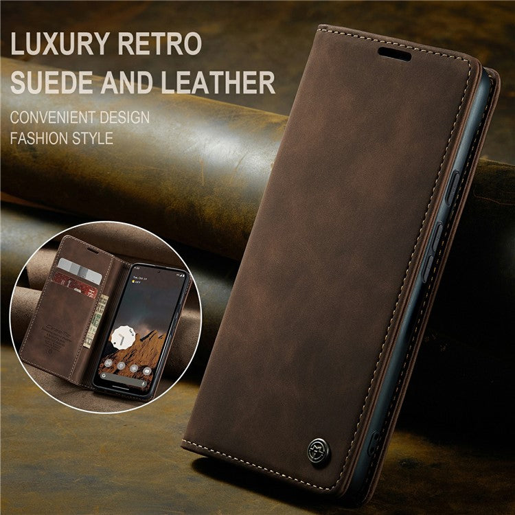 CASEME 013 Series For Google Pixel 9 Pro  /  Pixel 9 Case Card Holder Stand Leather Phone Cover - Coffee