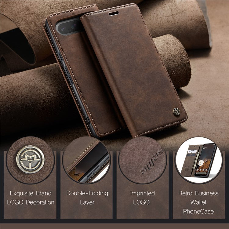 CASEME 013 Series For Google Pixel 9 Pro  /  Pixel 9 Case Card Holder Stand Leather Phone Cover - Coffee