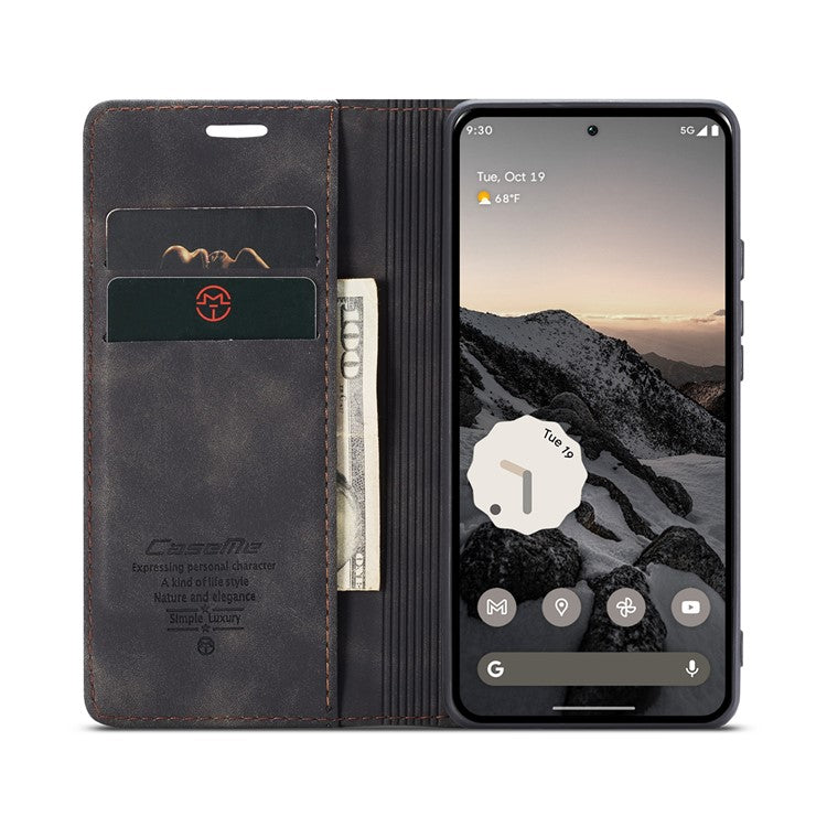 CASEME 013 Series For Google Pixel 9 Pro  /  Pixel 9 Case Card Holder Stand Leather Phone Cover - Black
