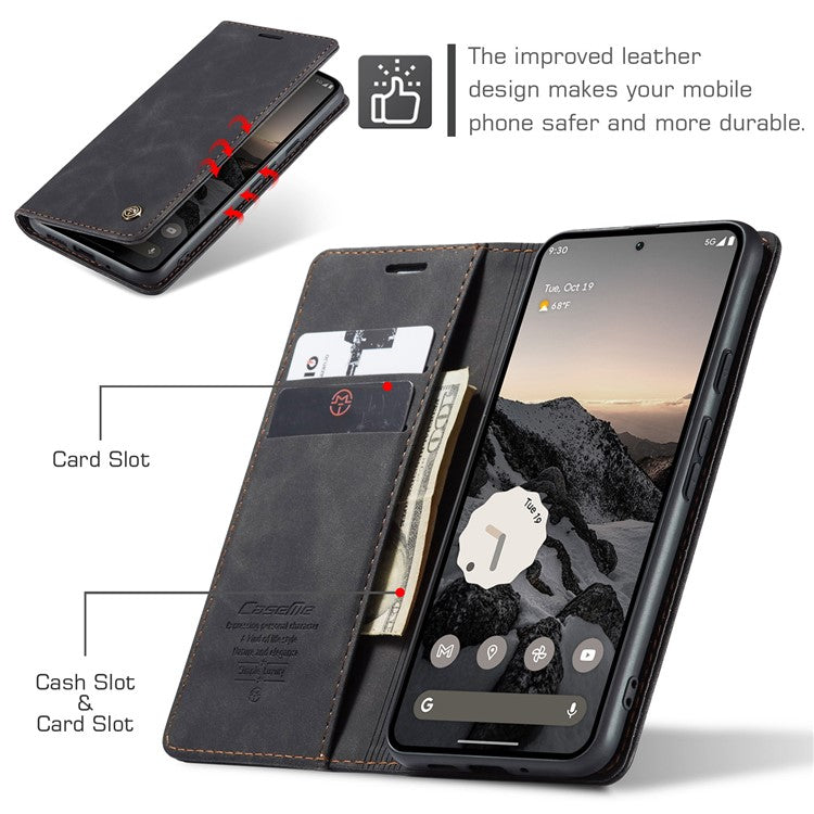 CASEME 013 Series For Google Pixel 9 Pro  /  Pixel 9 Case Card Holder Stand Leather Phone Cover - Black