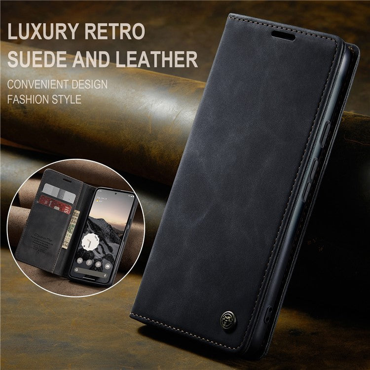 CASEME 013 Series For Google Pixel 9 Pro  /  Pixel 9 Case Card Holder Stand Leather Phone Cover - Black