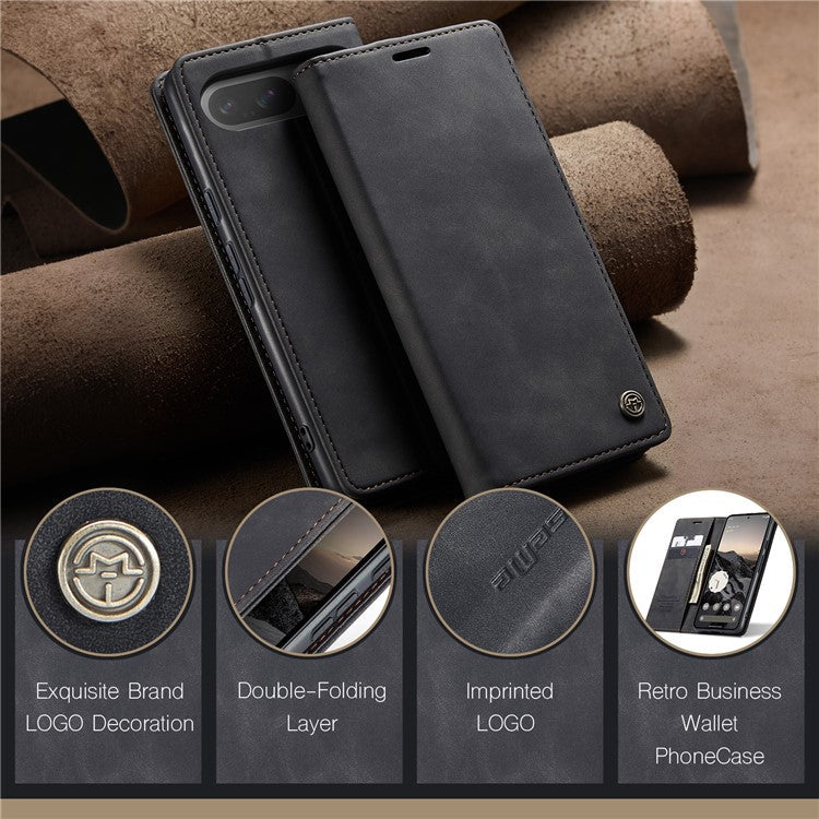 CASEME 013 Series For Google Pixel 9 Pro  /  Pixel 9 Case Card Holder Stand Leather Phone Cover - Black