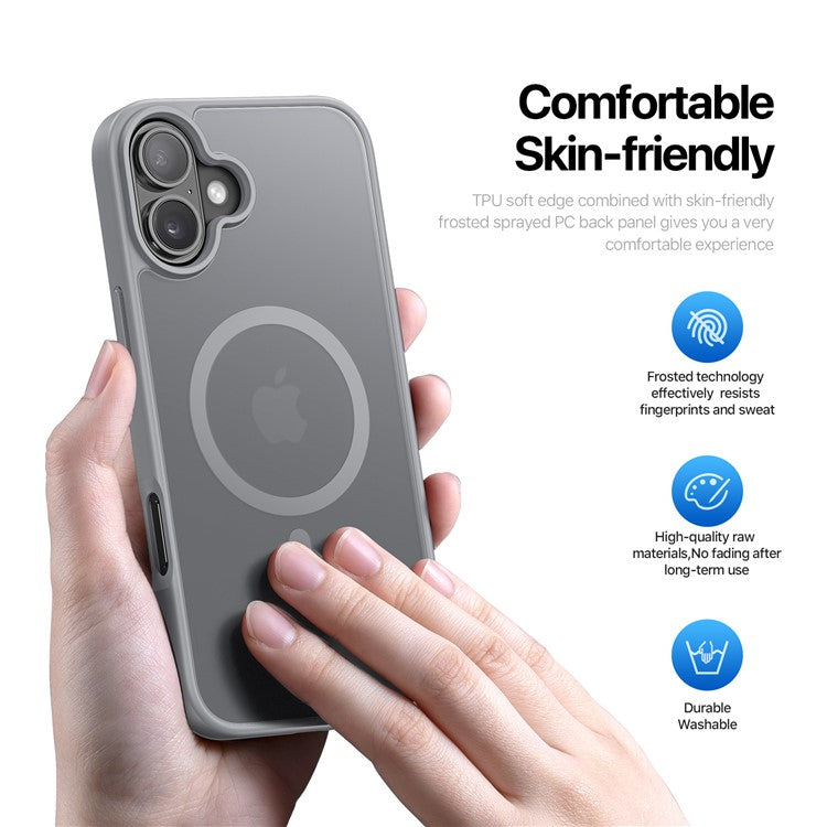 DUX DUCIS Yind Series For iPhone 16 Plus Case Compatible with MagSafe PC+TPU Matte Phone Cover - Grey