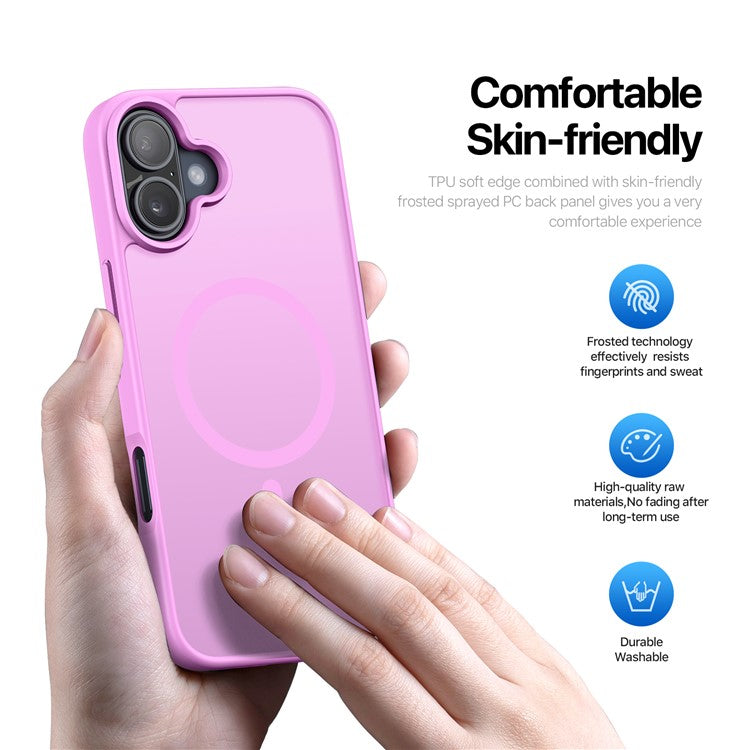 DUX DUCIS Yind Series For iPhone 16 Matte Case Compatible with MagSafe PC+TPU Phone Cover - Rose Pink