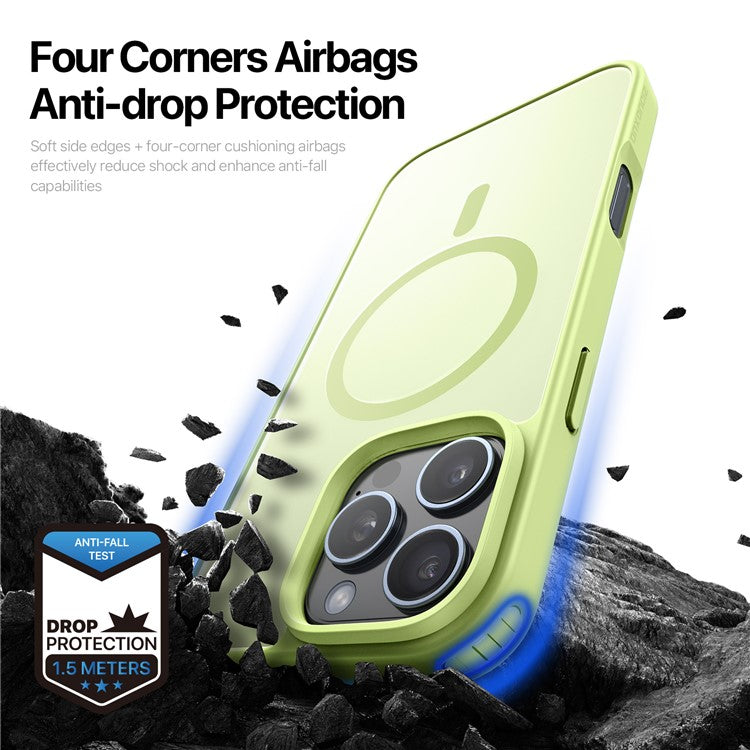 DUX DUCIS Yind Series For iPhone 16 Pro Magnetic Case Airbag Corners PC+TPU Matte Phone Cover - Green