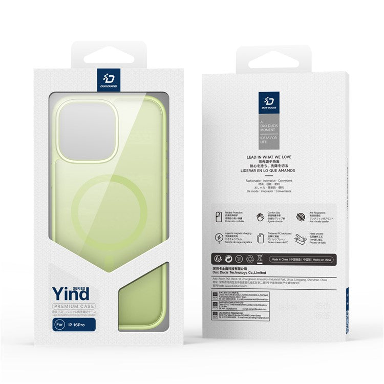 DUX DUCIS Yind Series For iPhone 16 Pro Magnetic Case Airbag Corners PC+TPU Matte Phone Cover - Green