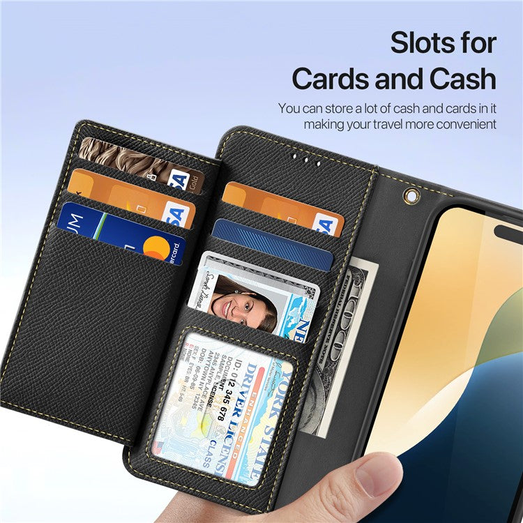 DUX DUCIS Lawa Series for iPhone 16 Pro Magnetic Case Zipper Wallet Detachable Cowhide Leather Cover - Black