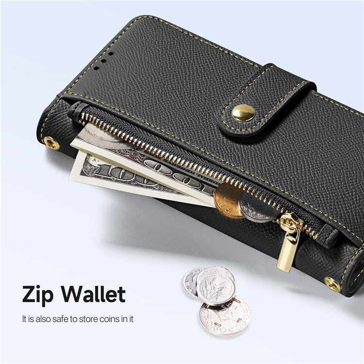 DUX DUCIS Lawa Series for iPhone 16 Pro Magnetic Case Zipper Wallet Detachable Cowhide Leather Cover - Black