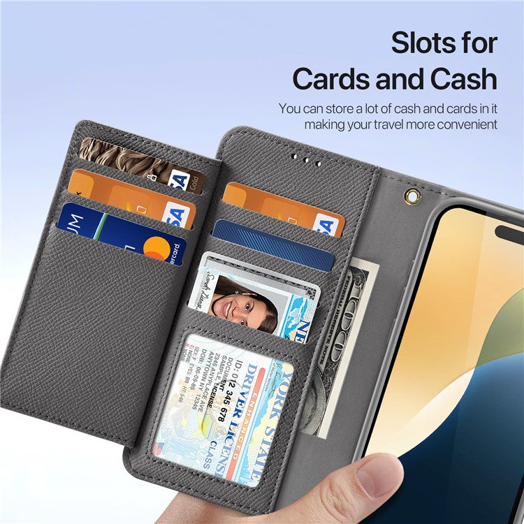 DUX DUCIS Lawa Series for iPhone 16 Magnetic Case Detachable Zipper Wallet Cowhide Leather Cover - Grey