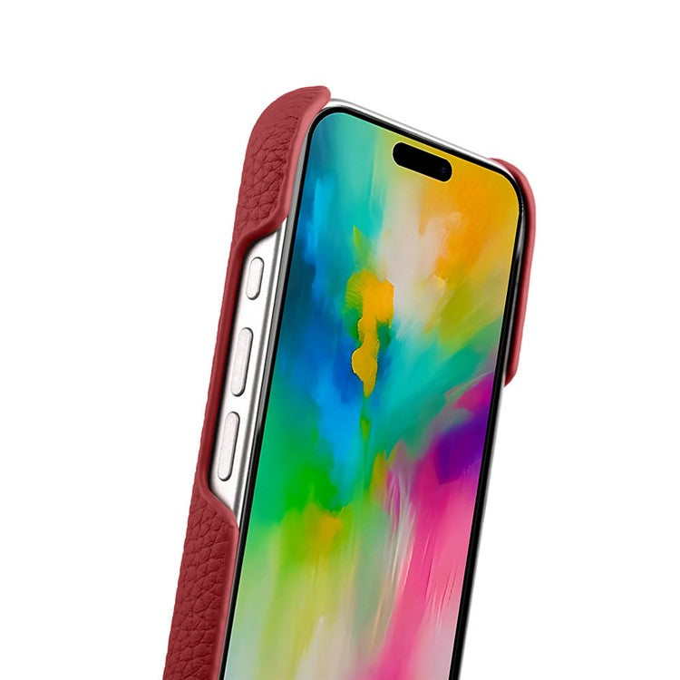 MELKCO For iPhone 16 Plus Case Genuine Cow Leather PC Phone Cover Compatible with MagSafe - Red