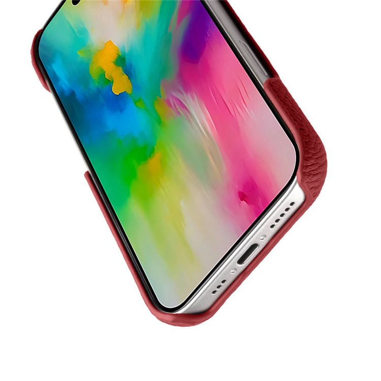 MELKCO For iPhone 16 Plus Case Genuine Cow Leather PC Phone Cover Compatible with MagSafe - Red