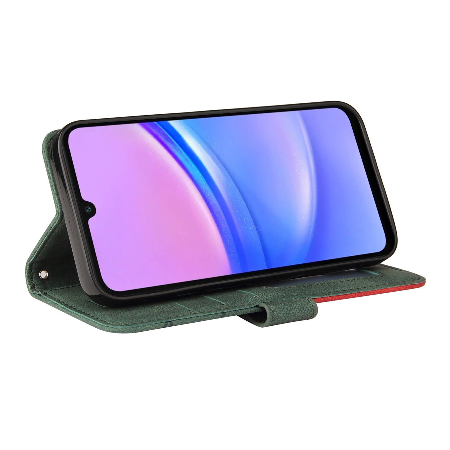 KT Leather Series-1 For Samsung Galaxy A16 5G / A16 4G Leather Case Color Splicing Phone Cover Wallet Stand - Green