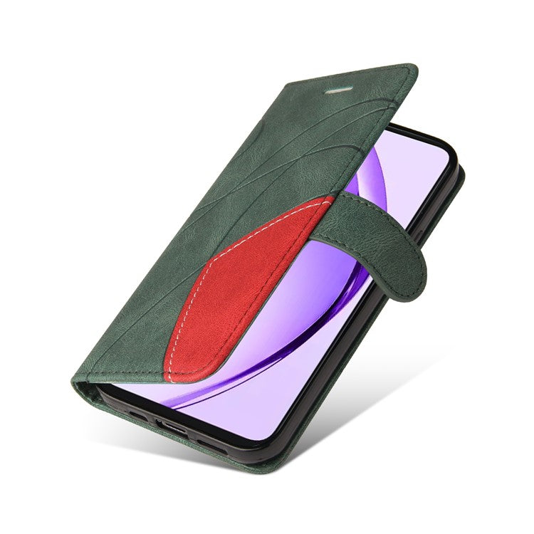 KT Leather Series-1 For Oppo A3 Pro (Global) 5G / A3 Pro (India) 5G Leather Case Color Splicing Phone Cover Wallet Stand - Green
