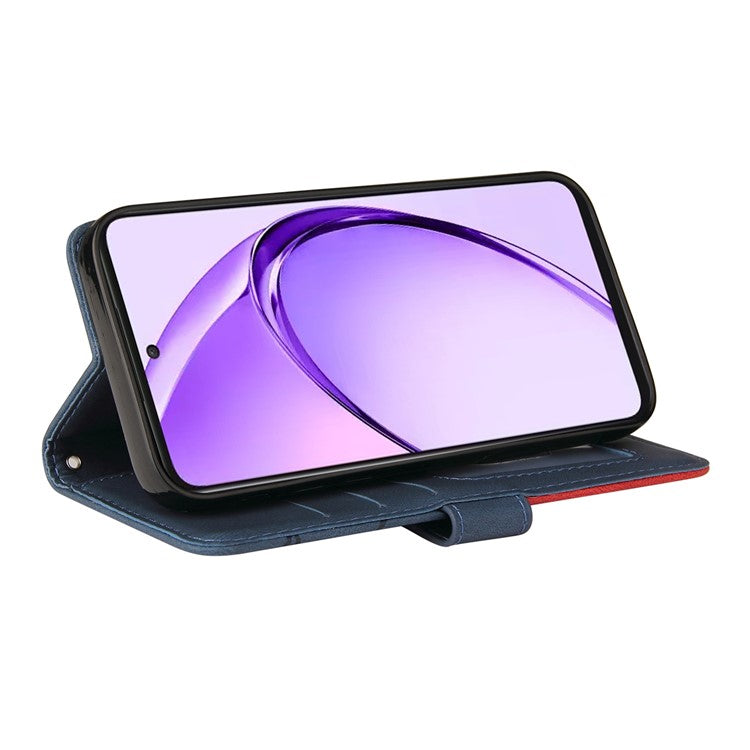 KT Leather Series-1 For Oppo A3 Pro (Global) 5G / A3 Pro (India) 5G Leather Case Color Splicing Phone Cover Wallet Stand - Blue