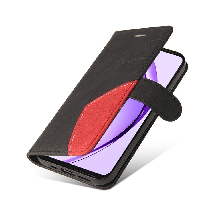 KT Leather Series-1 For Oppo A3 Pro (Global) 5G / A3 Pro (India) 5G Leather Case Color Splicing Phone Cover Wallet Stand - Black
