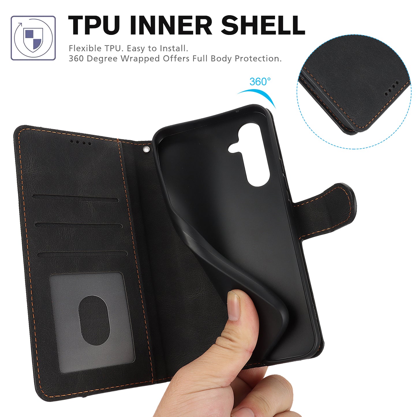 For Samsung Galaxy A16 5G / A16 4G Case PU Leather Phone Cover with Wallet Stand View - Black