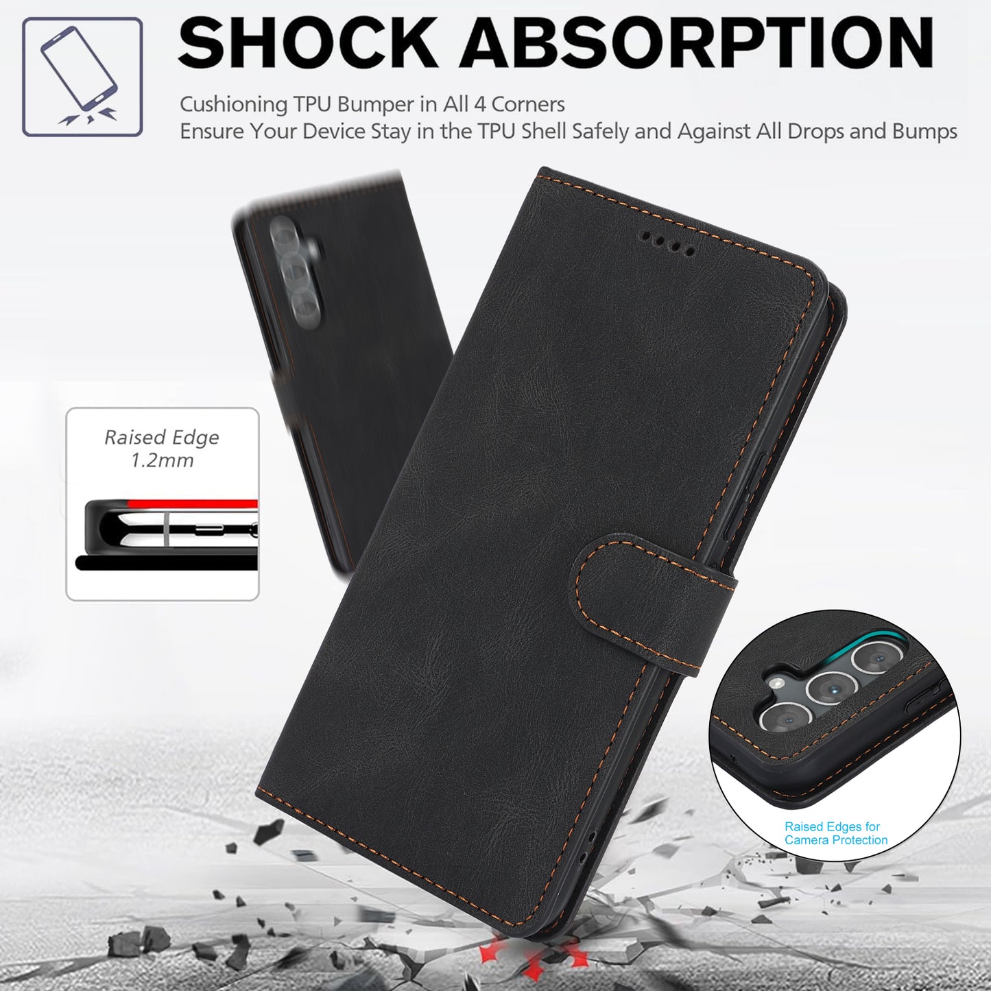 For Samsung Galaxy A16 5G / A16 4G Case PU Leather Phone Cover with Wallet Stand View - Black