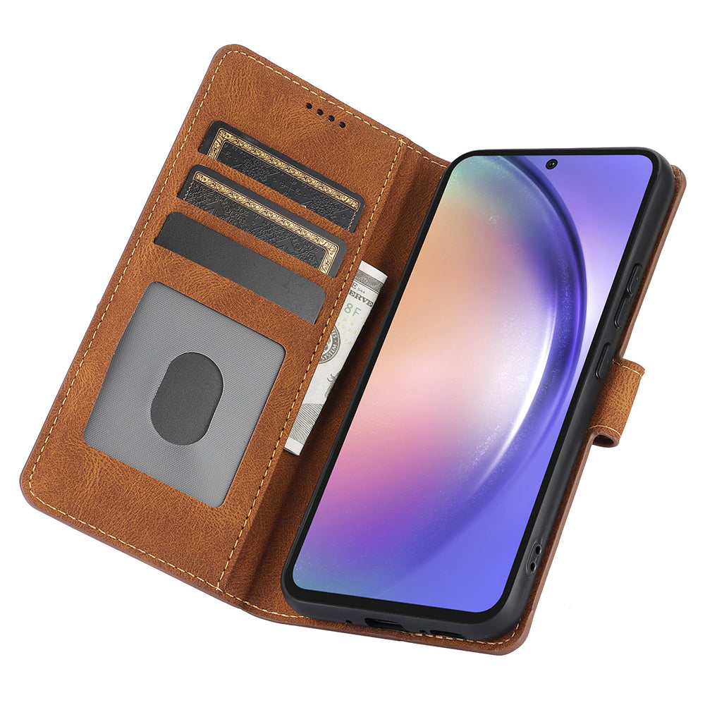 For Samsung Galaxy A16 5G / A16 4G Case PU Leather Phone Cover with Wallet Stand View - Brown