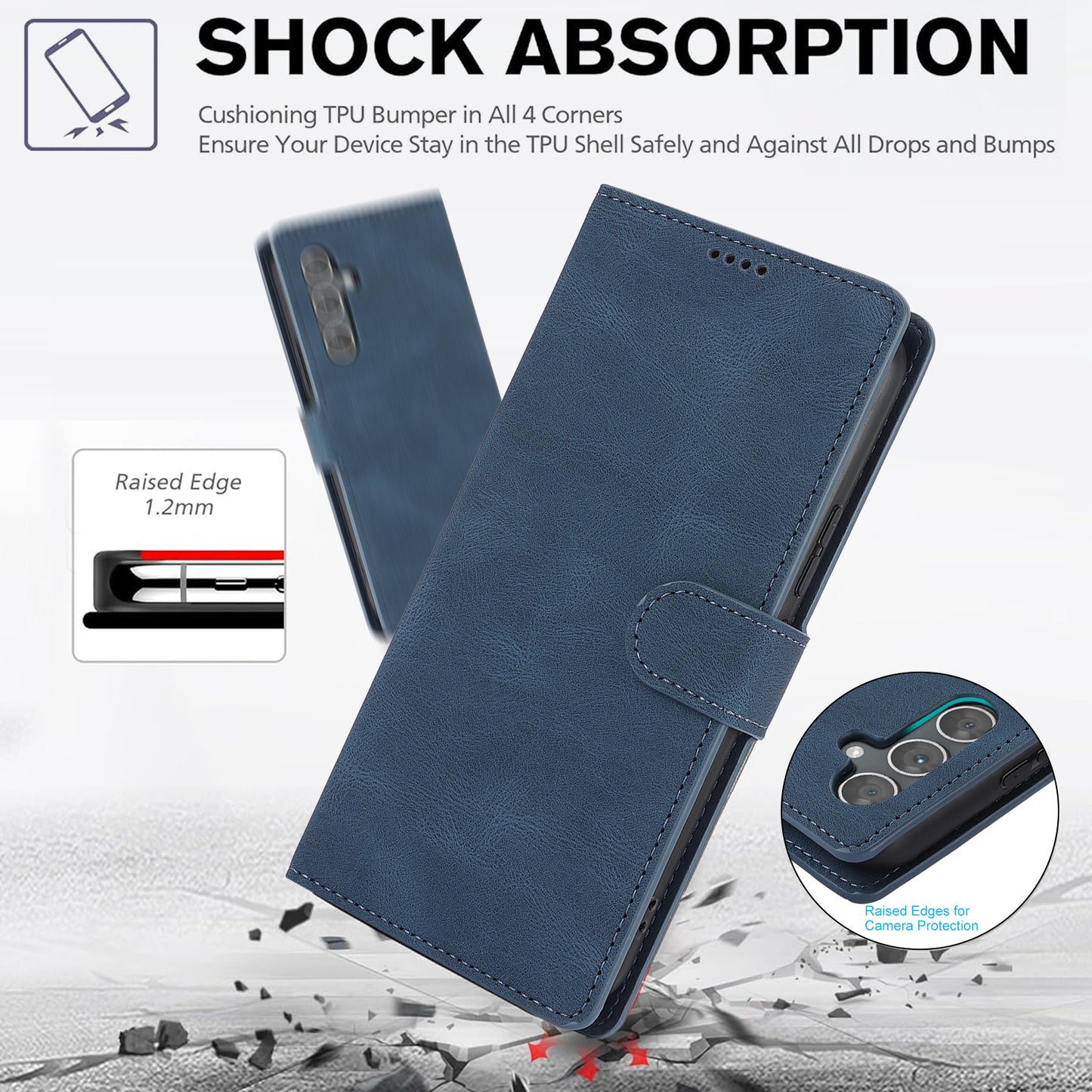For Samsung Galaxy A16 5G / A16 4G Case PU Leather Phone Cover with Wallet Stand View - Blue