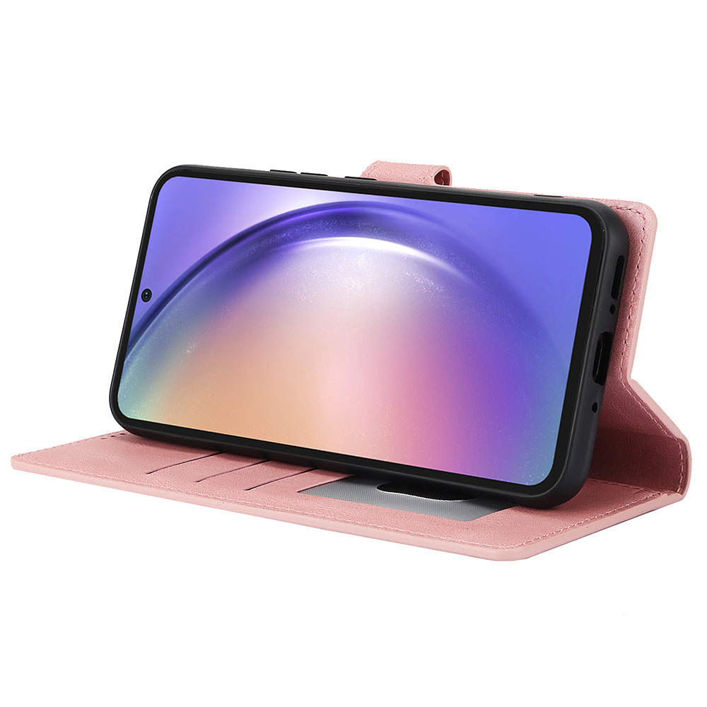 For Samsung Galaxy A16 5G / A16 4G Case PU Leather Phone Cover with Wallet Stand View - Pink